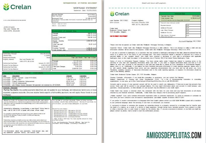 Extrato de hipoteca do Banco Crelan da Bélgica, 3 páginas, 1 2 Scr baixar para verificação